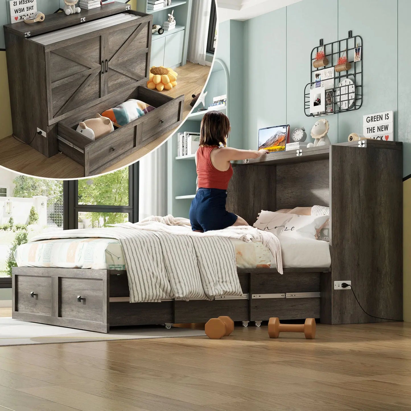 Colton Foldable Murphy Bed - Full / Rustic Grey