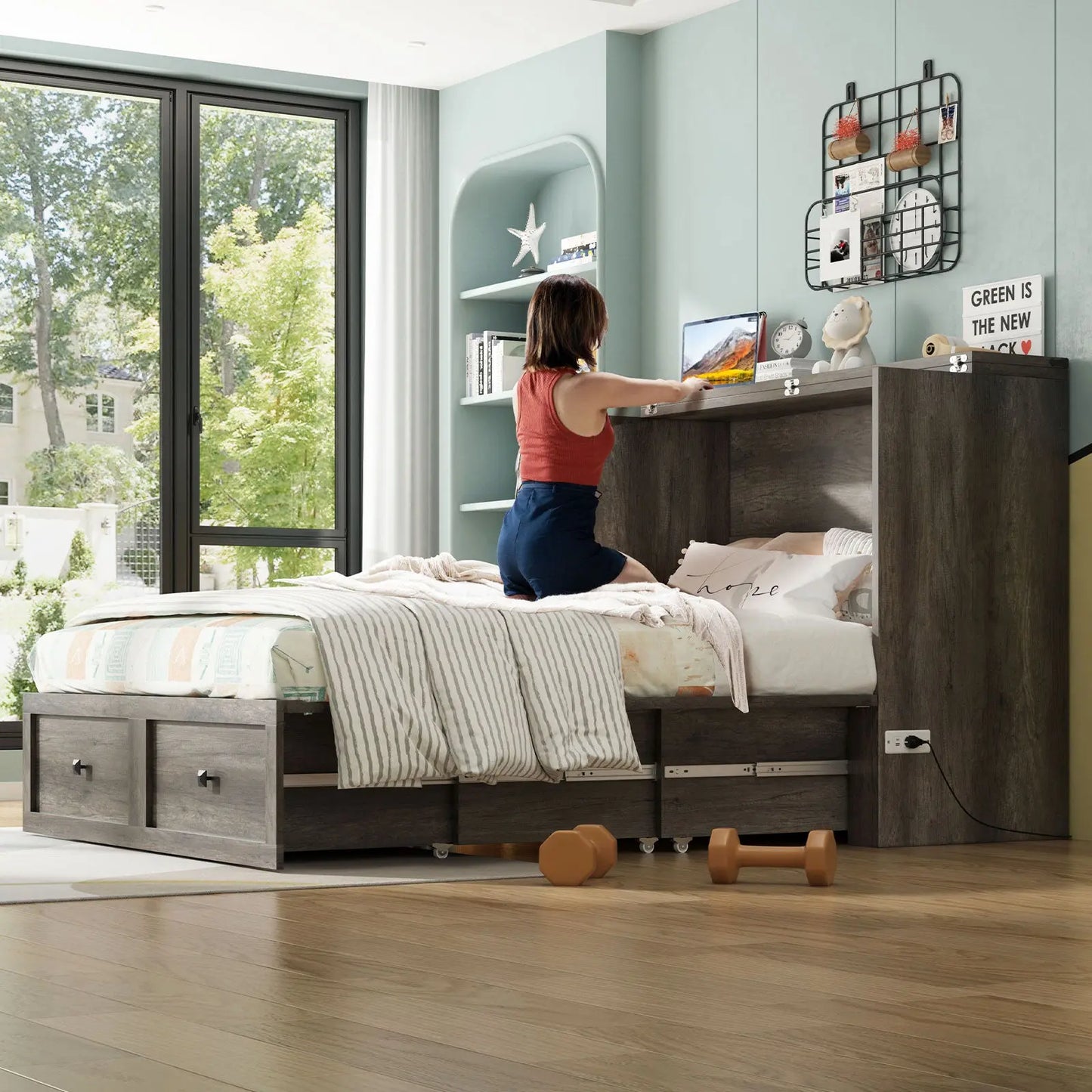 Colton Foldable Murphy Bed - Full / Rustic Grey