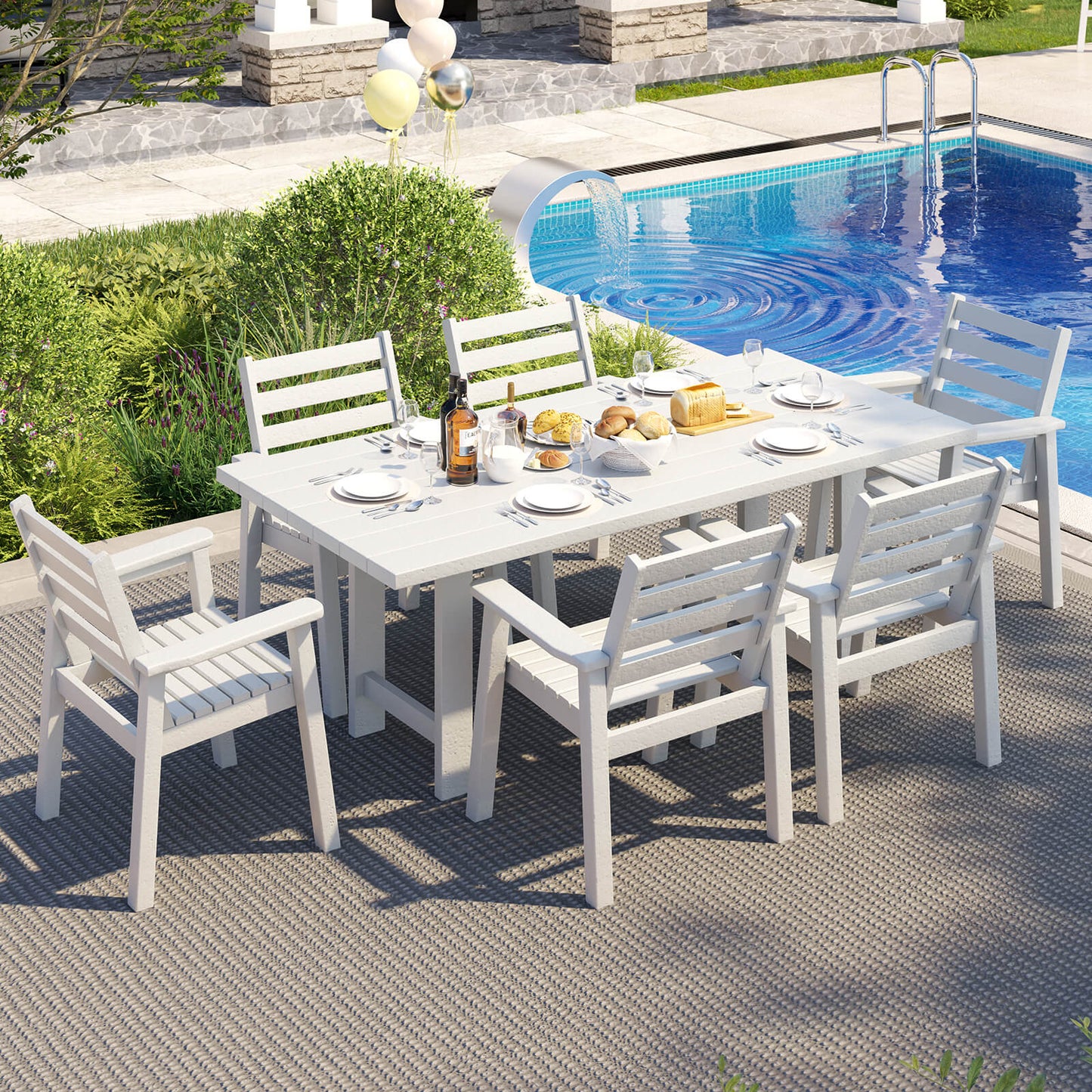 Beverly 7-Piece Outdoor Dining Table Set - White