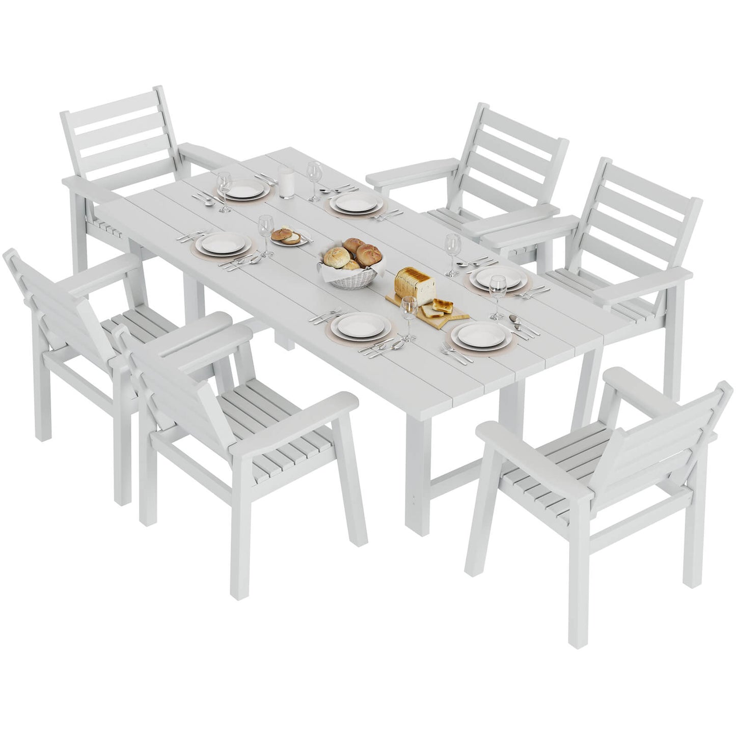 Beverly 7-Piece Outdoor Dining Table Set - White