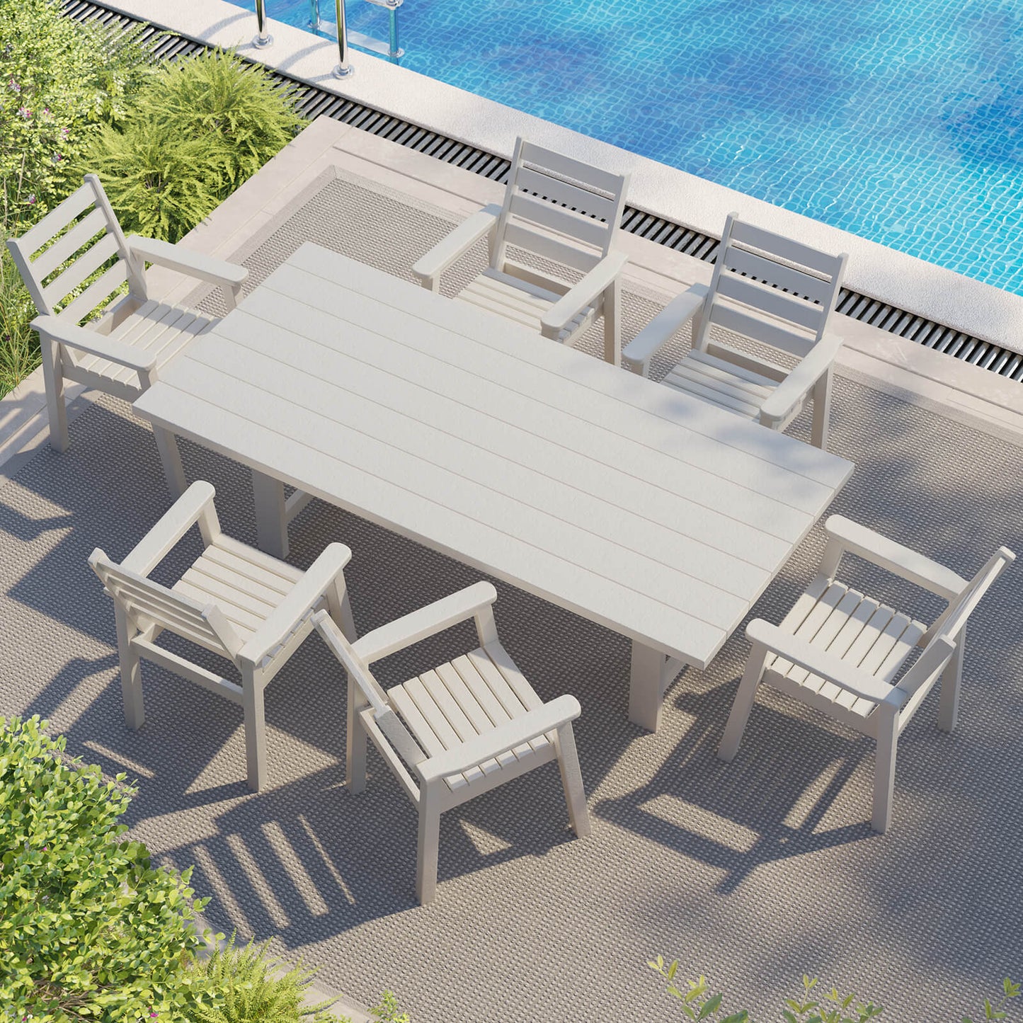 Beverly 7-Piece Outdoor Dining Table Set - White