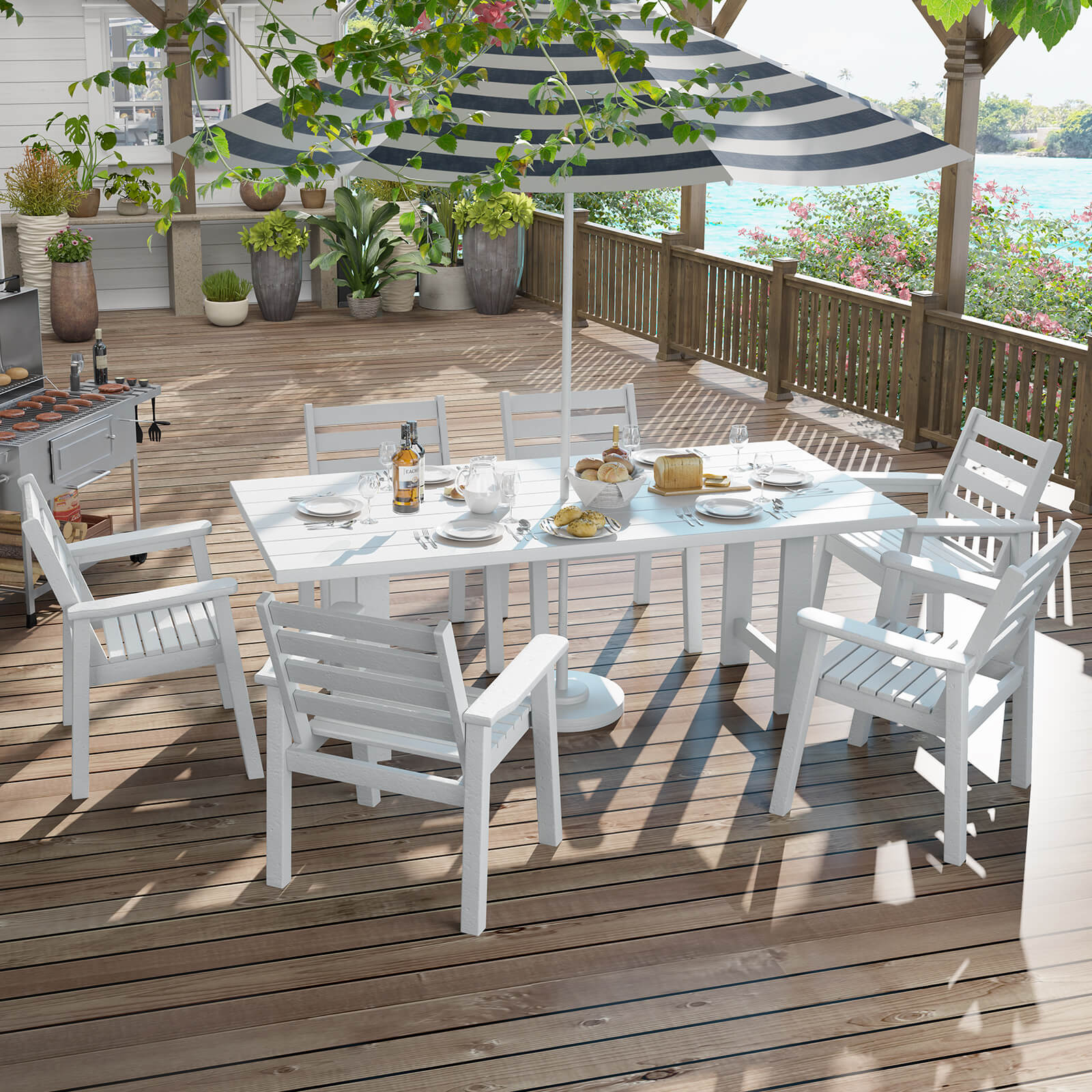 Beverly 7-Piece Outdoor Dining Table Set - White