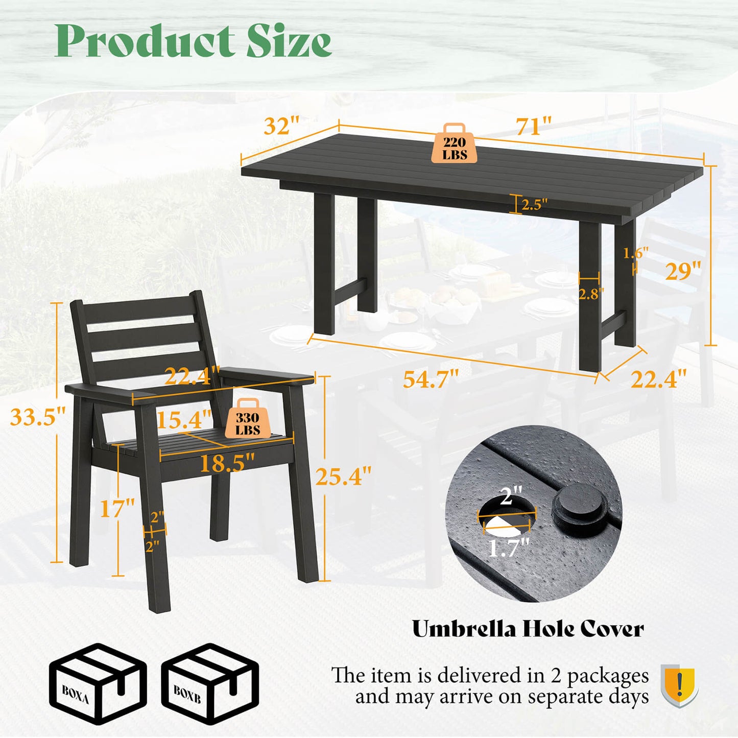 Beverly 7-Piece Outdoor Dining Table Set - Black