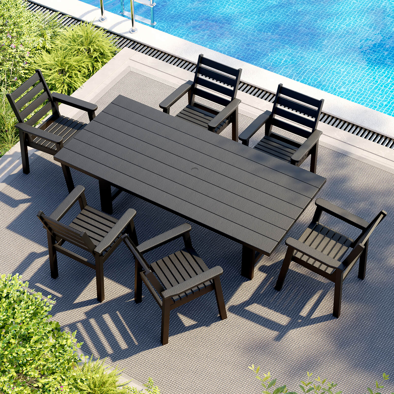 Beverly 7-Piece Outdoor Dining Table Set - Black 