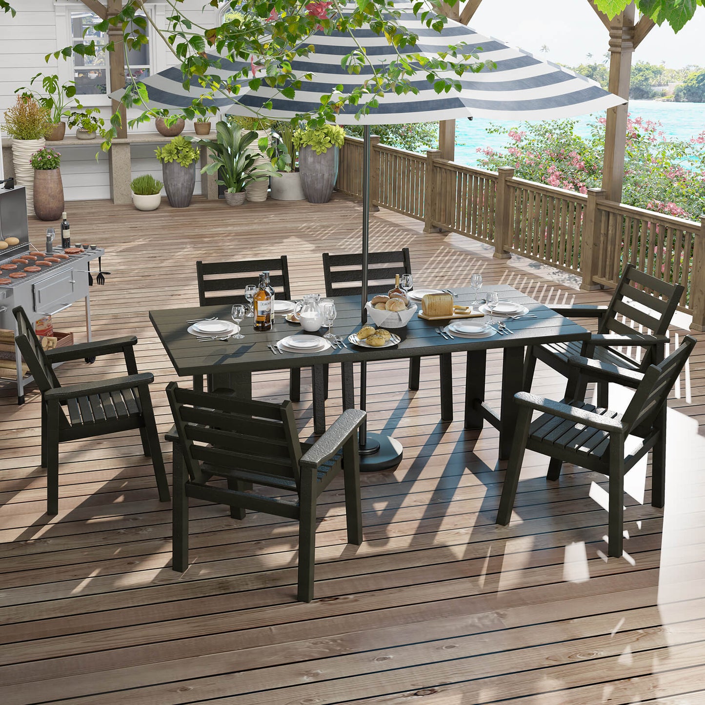 Beverly 7-Piece Outdoor Dining Table Set - Black