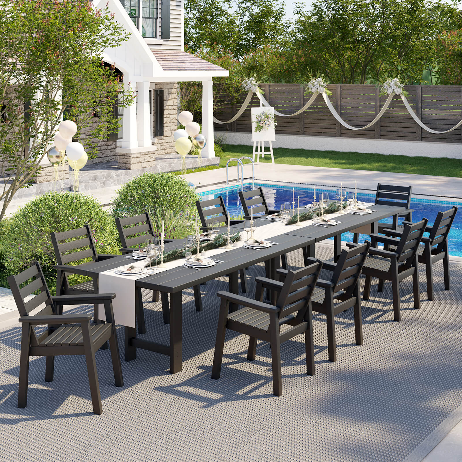 Beverly 7-Piece Outdoor Dining Table Set - Black