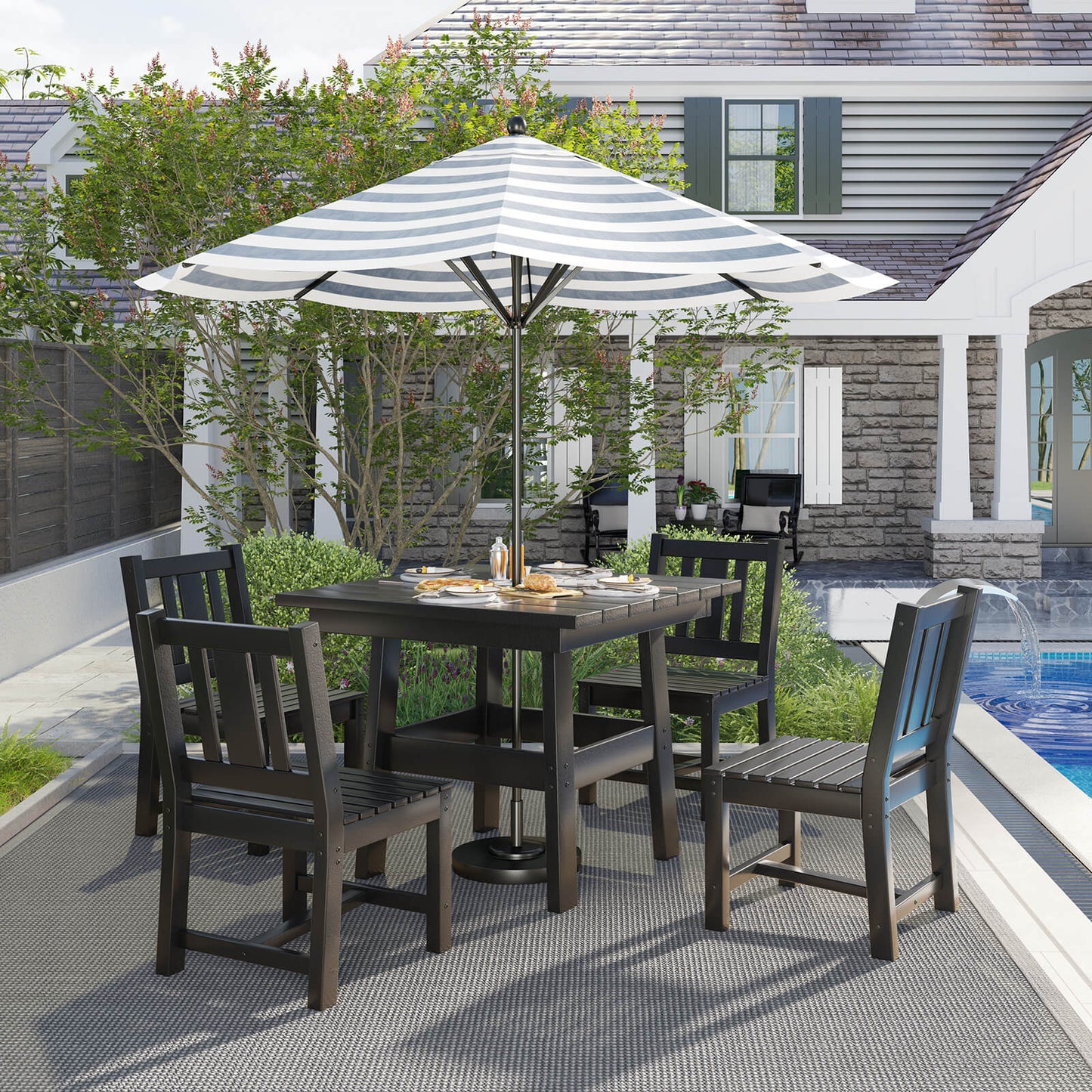 Monaco 5-Piece Outdoor Dining Table Set - Black