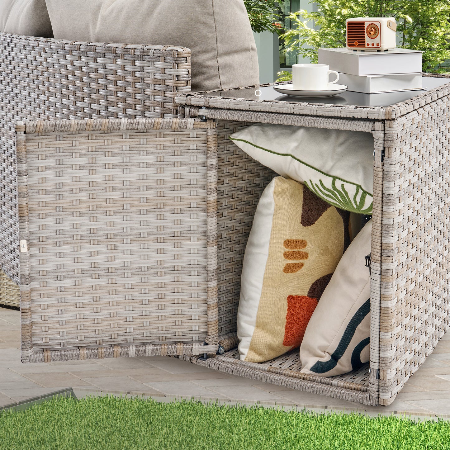Caelo Wicker Patio Sectional Set 9 PCS - Swivel Glider & Sofa & Storage Table