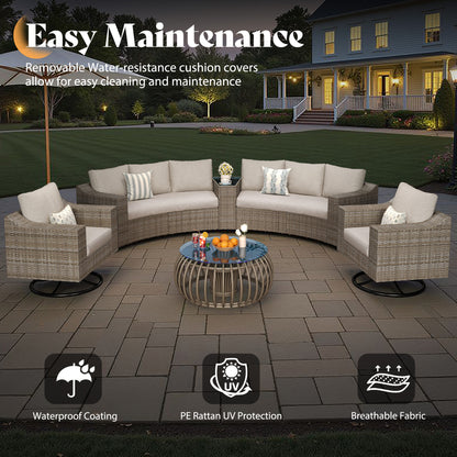 Caelo Wicker Patio Sectional Set 9 PCS - Swivel Glider & Sofa & Storage Table