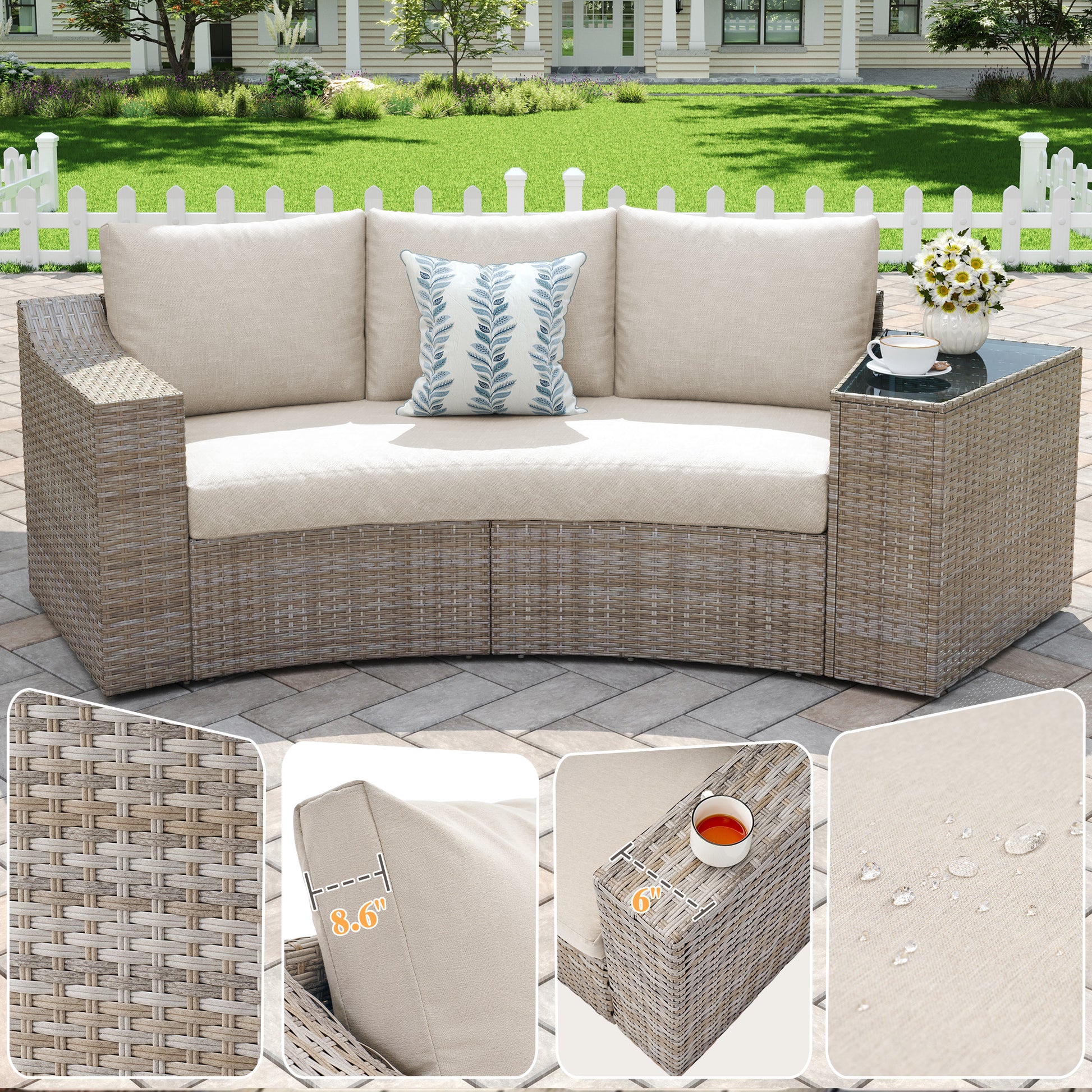 Caelo Wicker Patio Sectional Set 9 PCS - Swivel Glider & Sofa & Storage Table