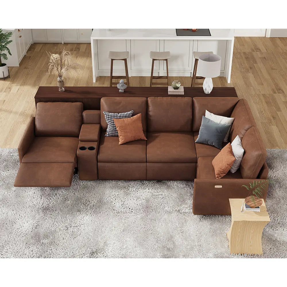 5 Seats L-shape / PU Leather / Brown