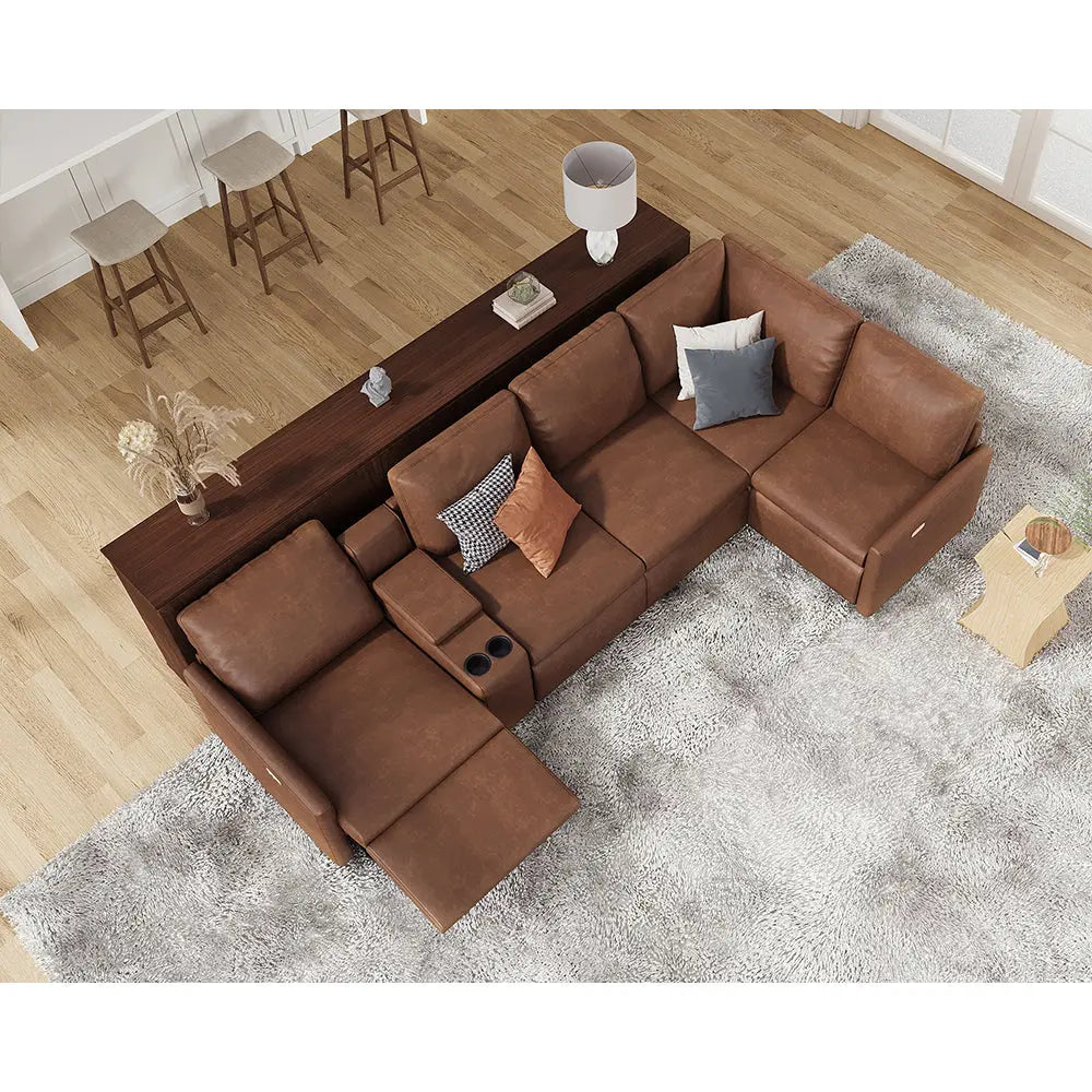 5 Seats L-shape / PU Leather / Brown