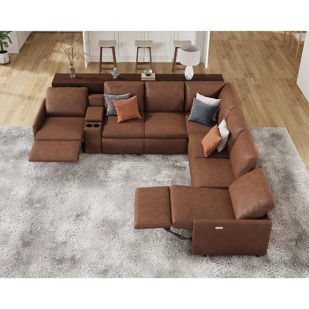 7 Seats L-shape / PU Leather / Brown