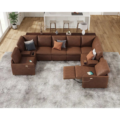 8 Seats U-shape / PU Leather / Brown