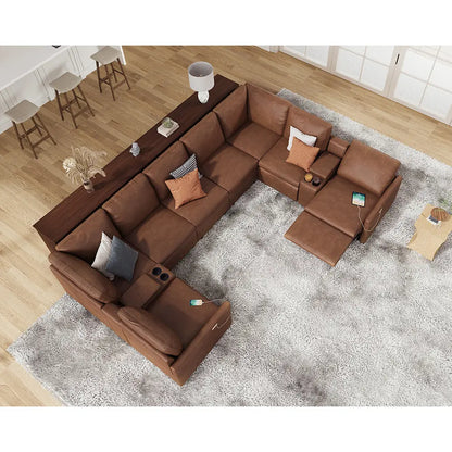 8 Seats U-shape / PU Leather / Brown