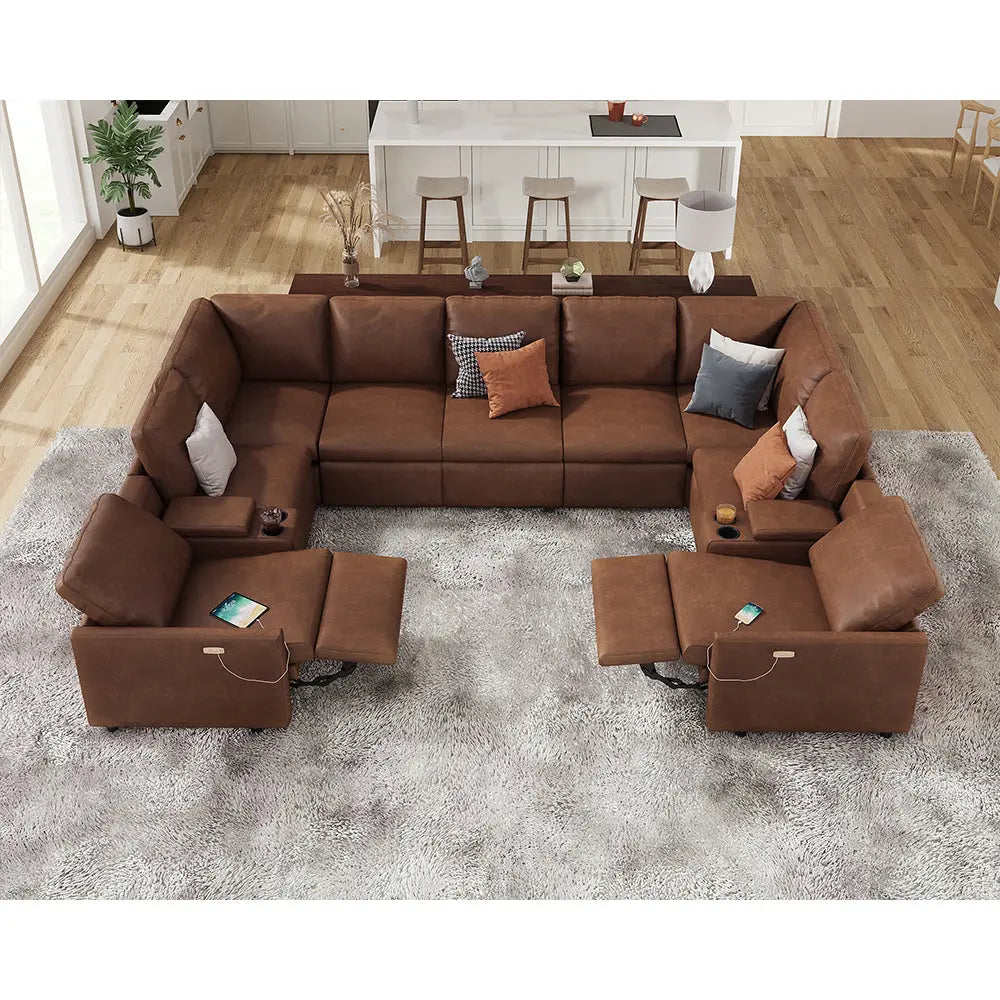 9 Seats U-shape / PU Leather / Brown