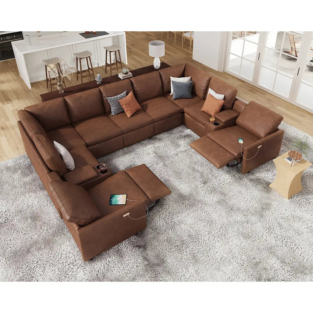 9 Seats U-shape / PU Leather / Brown