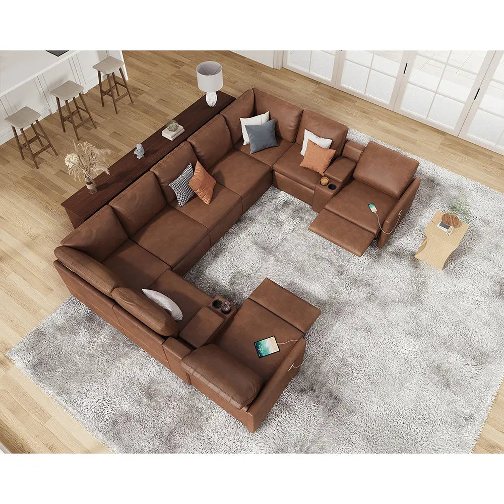 9 Seats U-shape / PU Leather / Brown