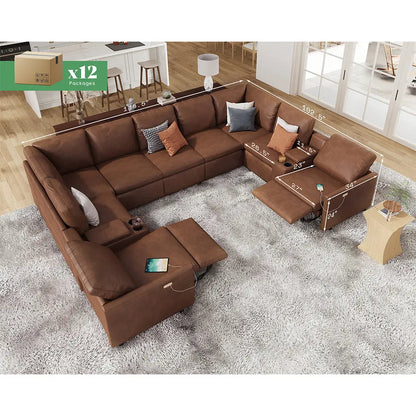 9 Seats U-shape / PU Leather / Brown