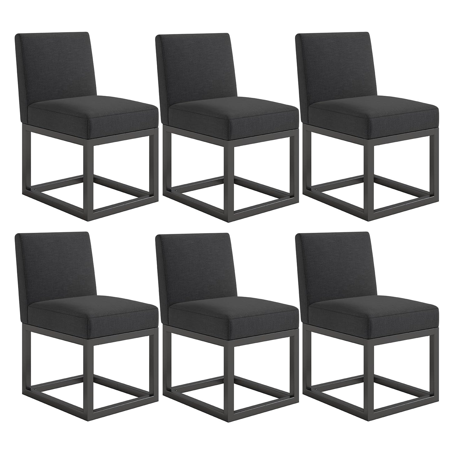 6-Piece Linen Dining Chairs Set - Black