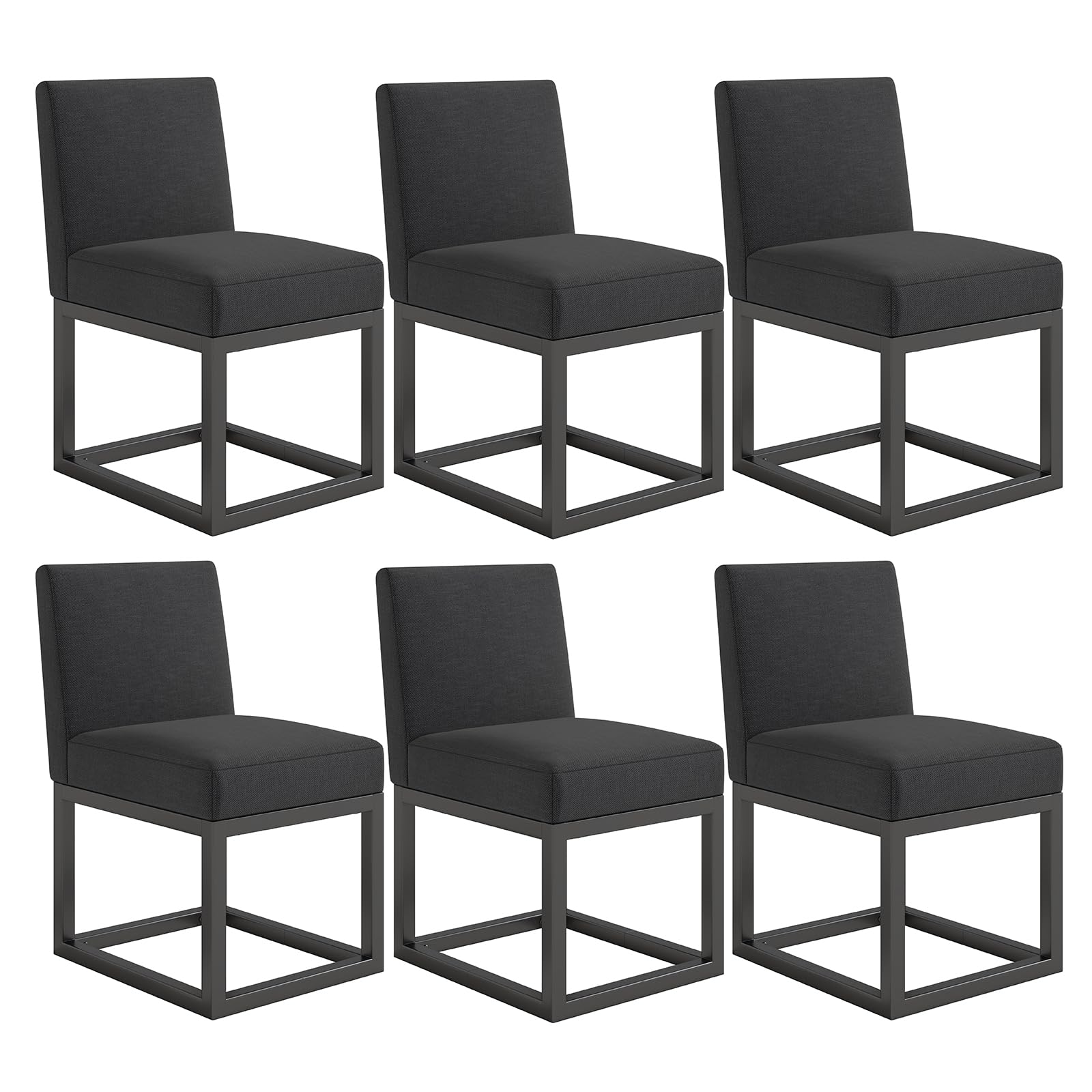 6-Piece Linen Dining Chairs Set - Black