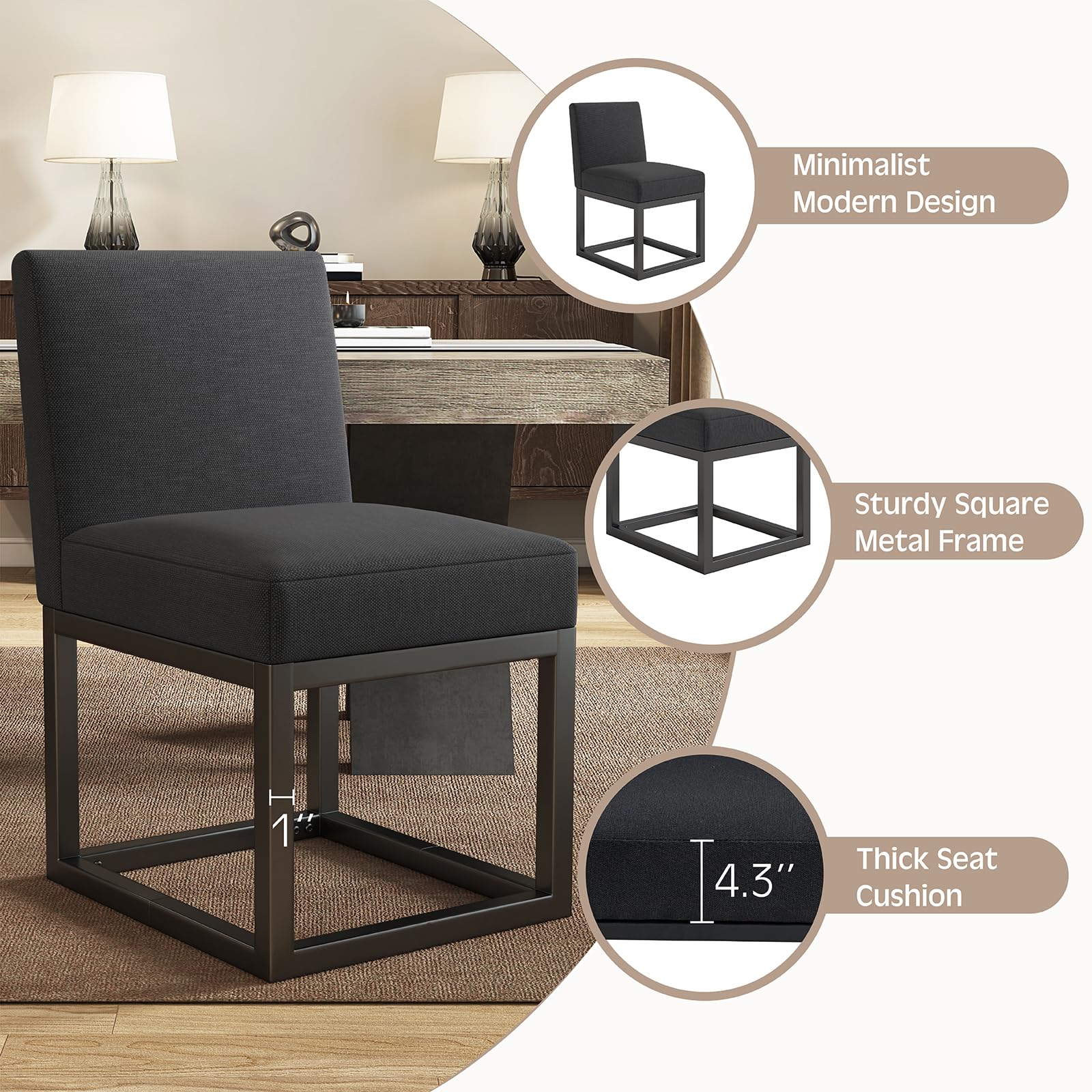 6-Piece Linen Dining Chairs Set - Black