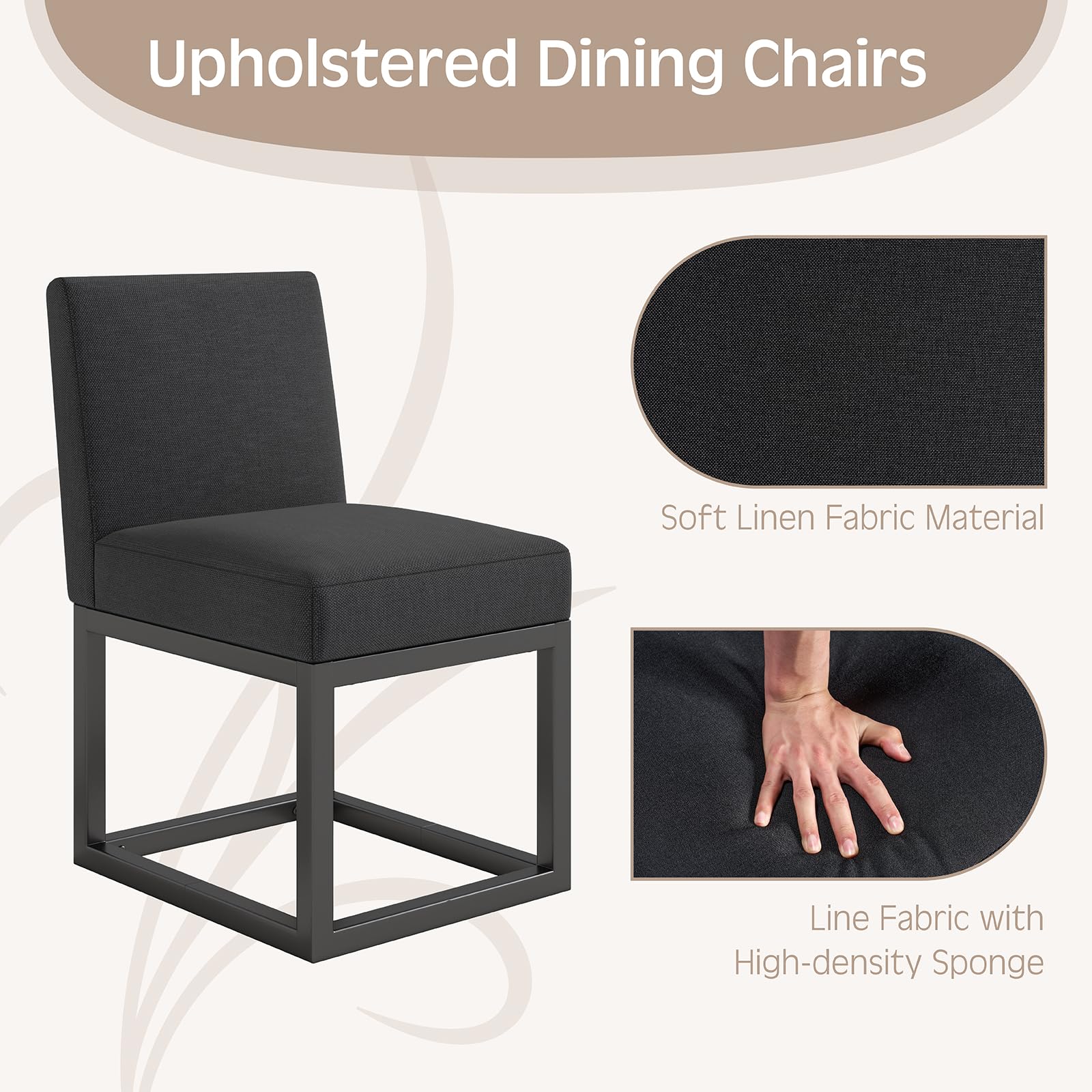 6-Piece Linen Dining Chairs Set - Black