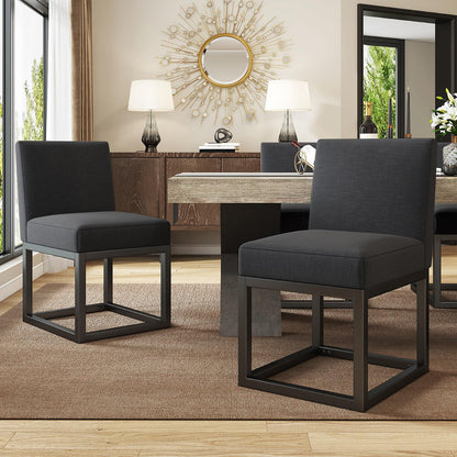 6-Piece Linen Dining Chairs Set - Black