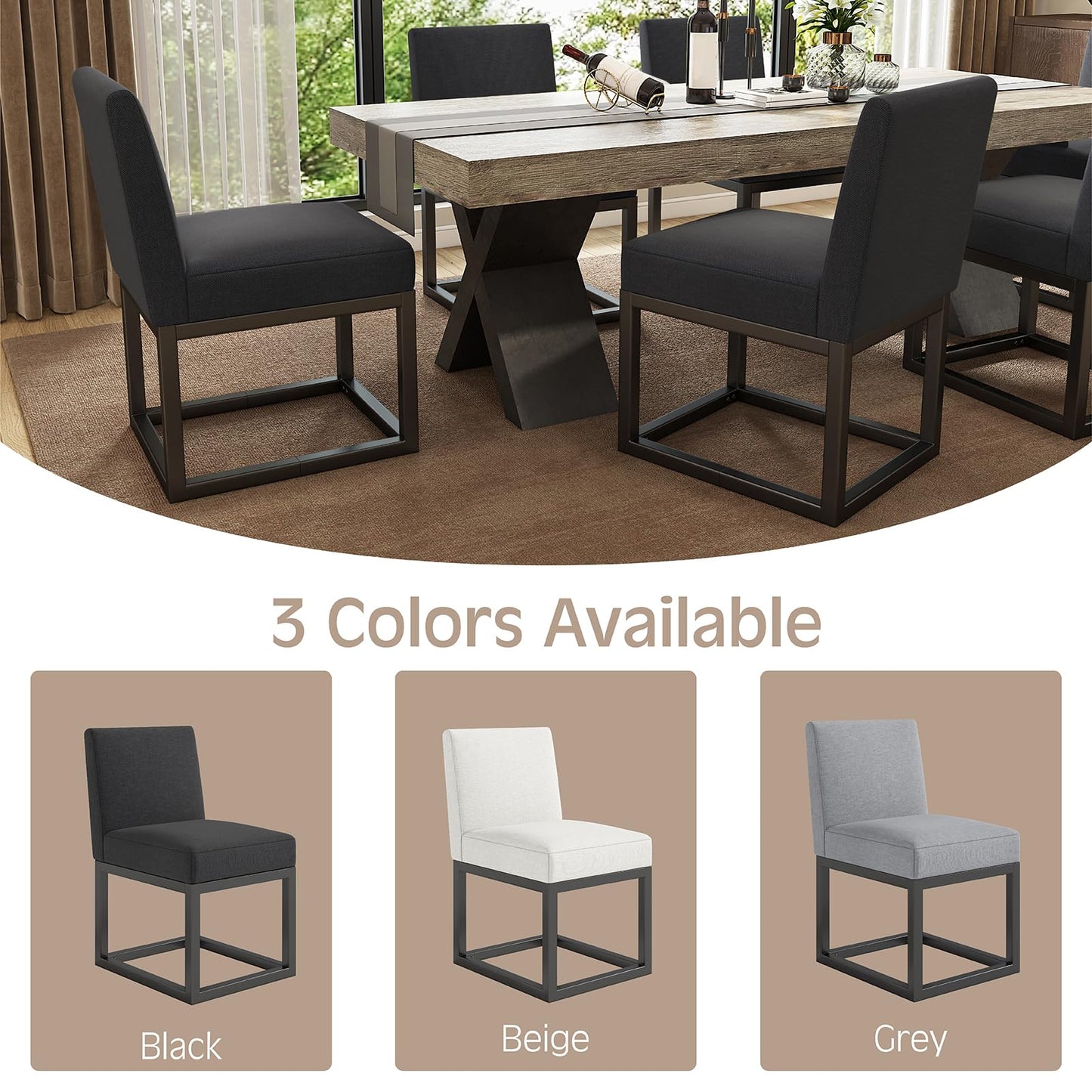 6-Piece Linen Dining Chairs Set - Black