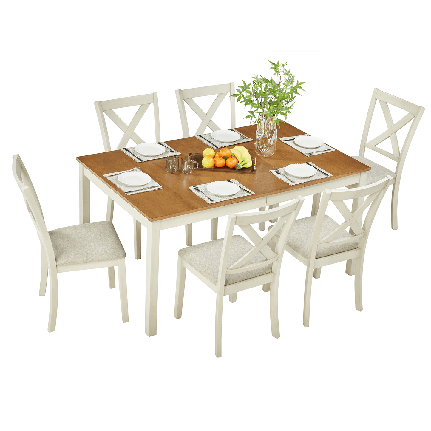 Willow 7-Piece Solid Wood Dining Table Set