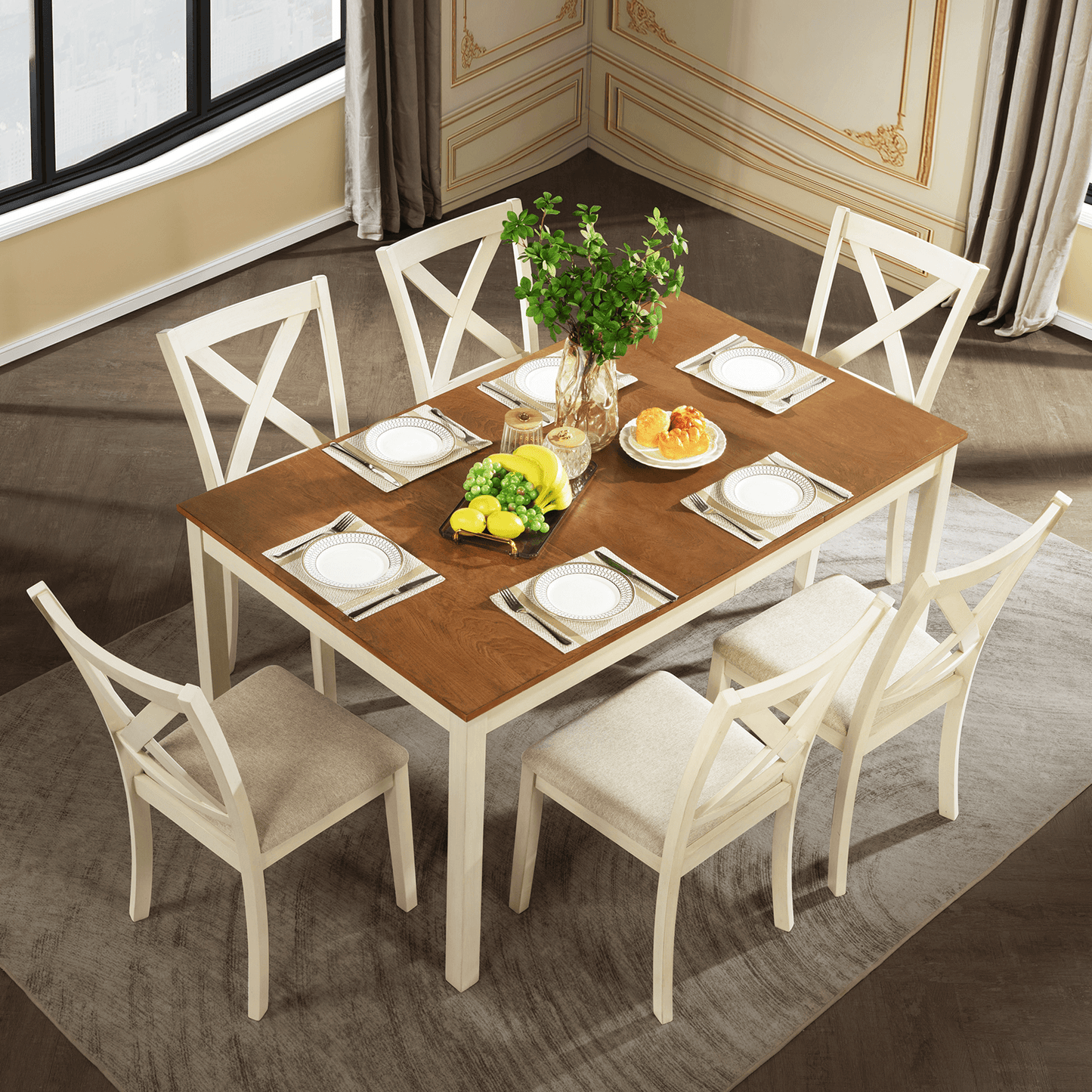 Willow 7-Piece Solid Wood Dining Table Set