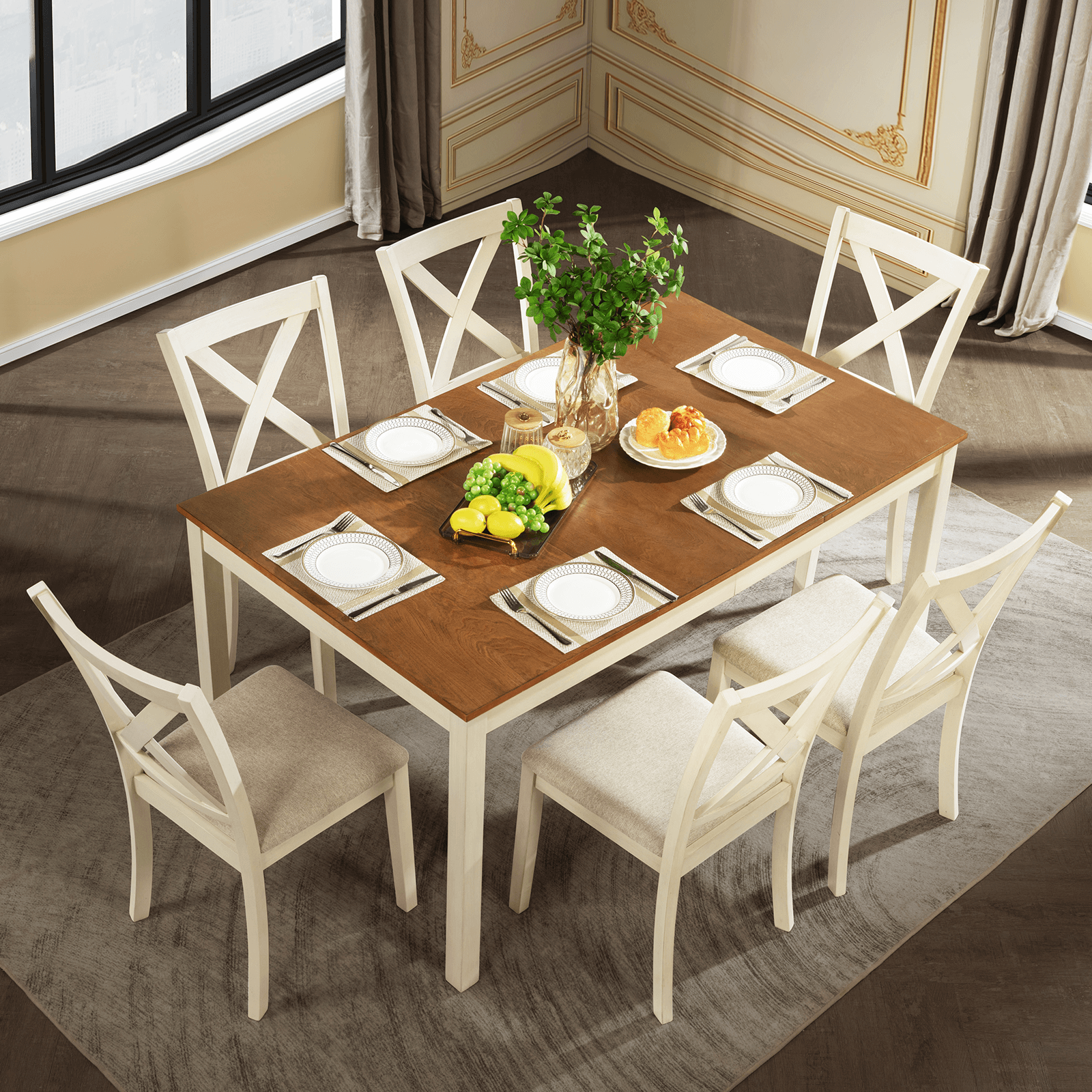 Willow 7-Piece Solid Wood Dining Table Set