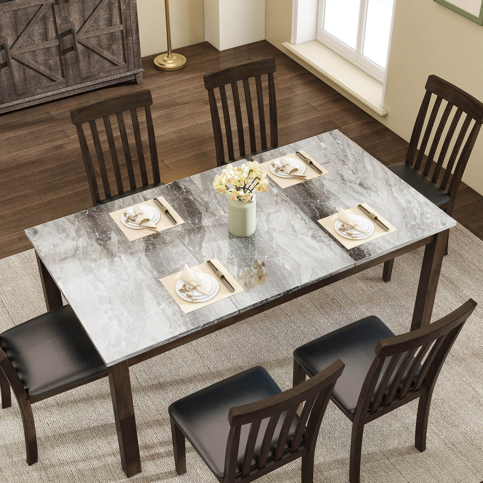 Clay 7-Piece Solid Wood Dining Table Set 