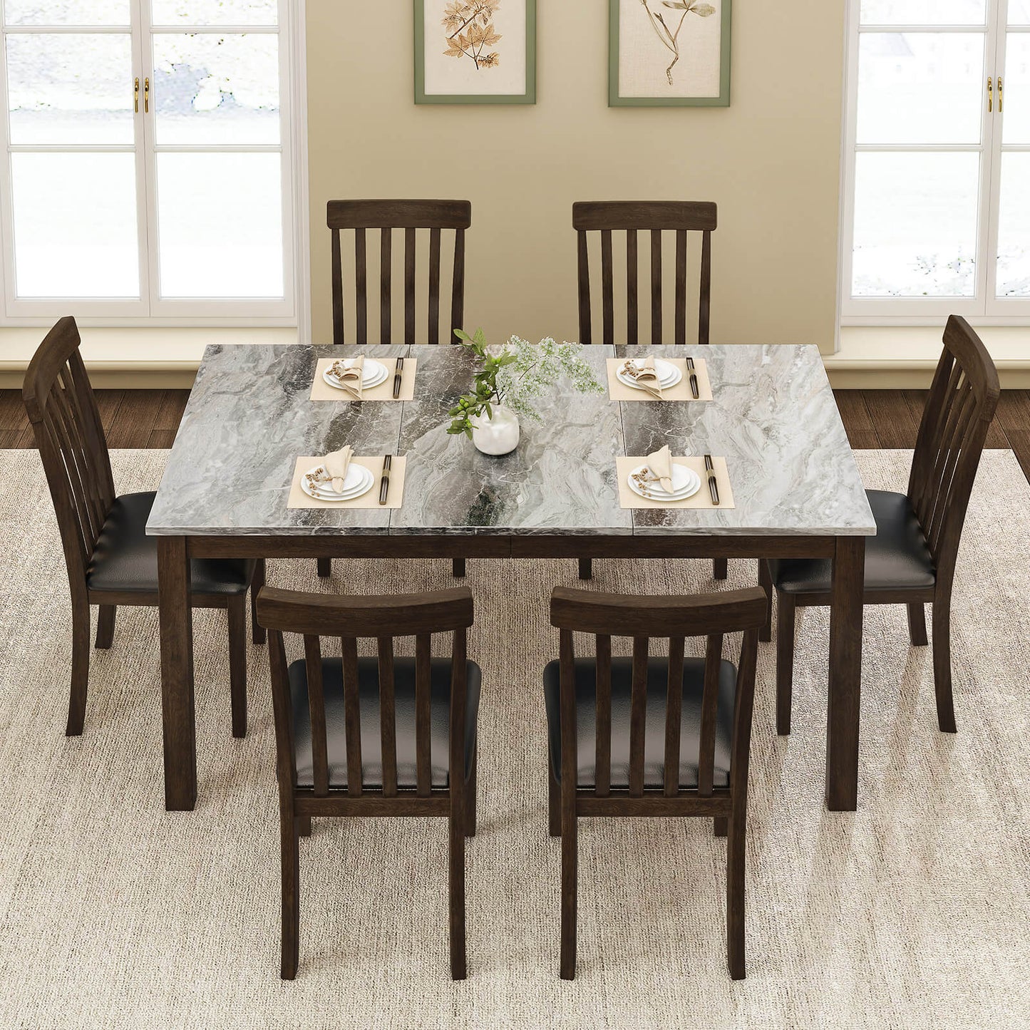 Clay 7-Piece Solid Wood Dining Table Set 