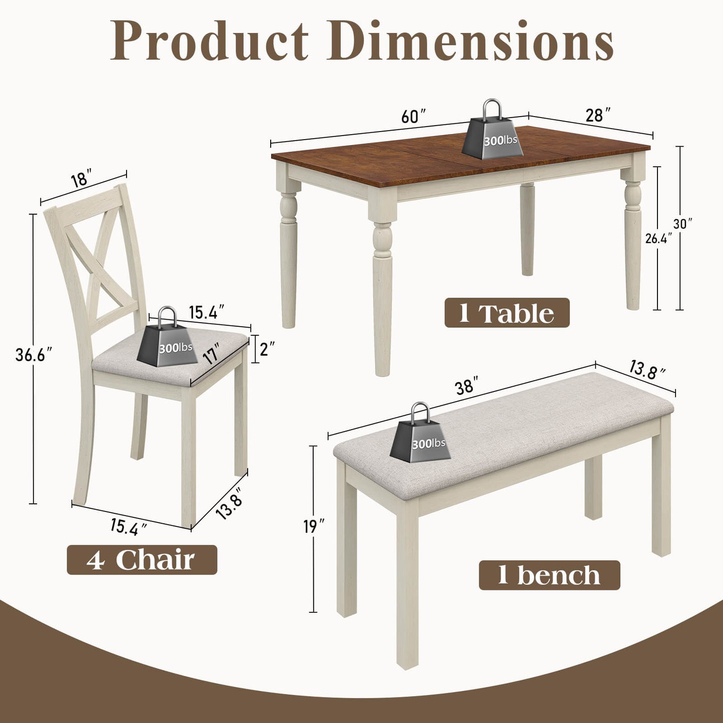 Spur 6-Piece Solid Wood Dining Table Set 