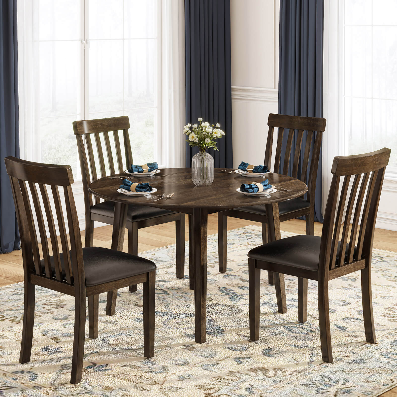 Foldem 5-Piece Solid Wood Dining Table Set 