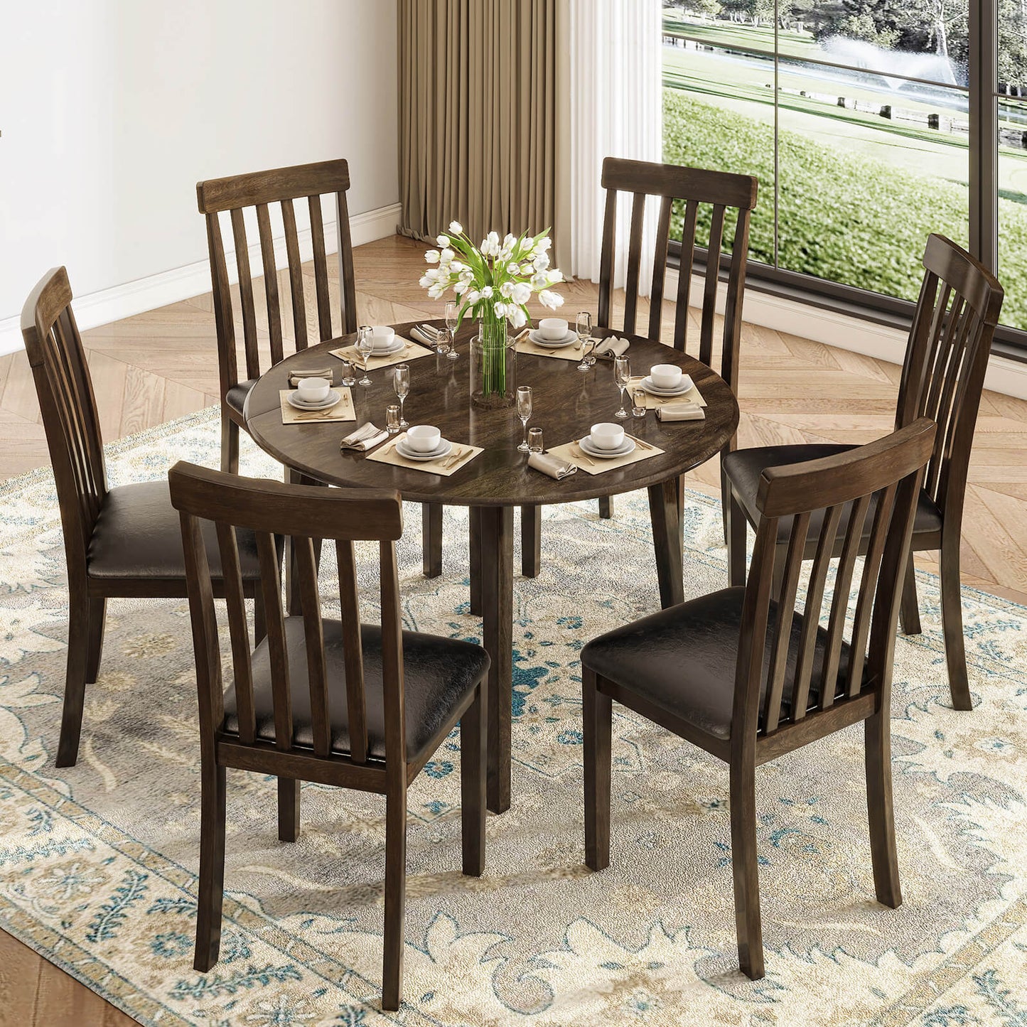 Century 7-Piece Solid Wood Dining Table Set