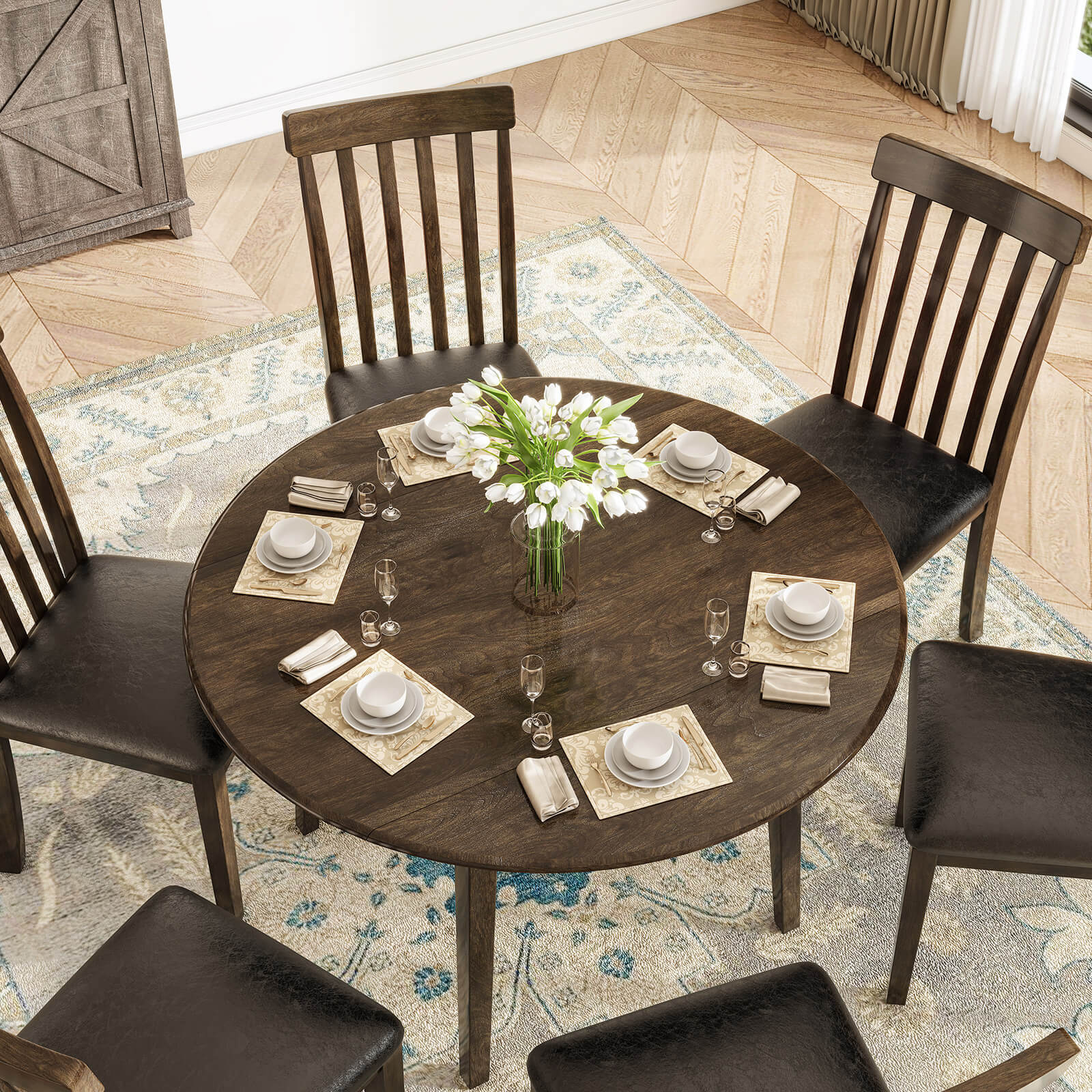 Century 7-Piece Solid Wood Dining Table Set