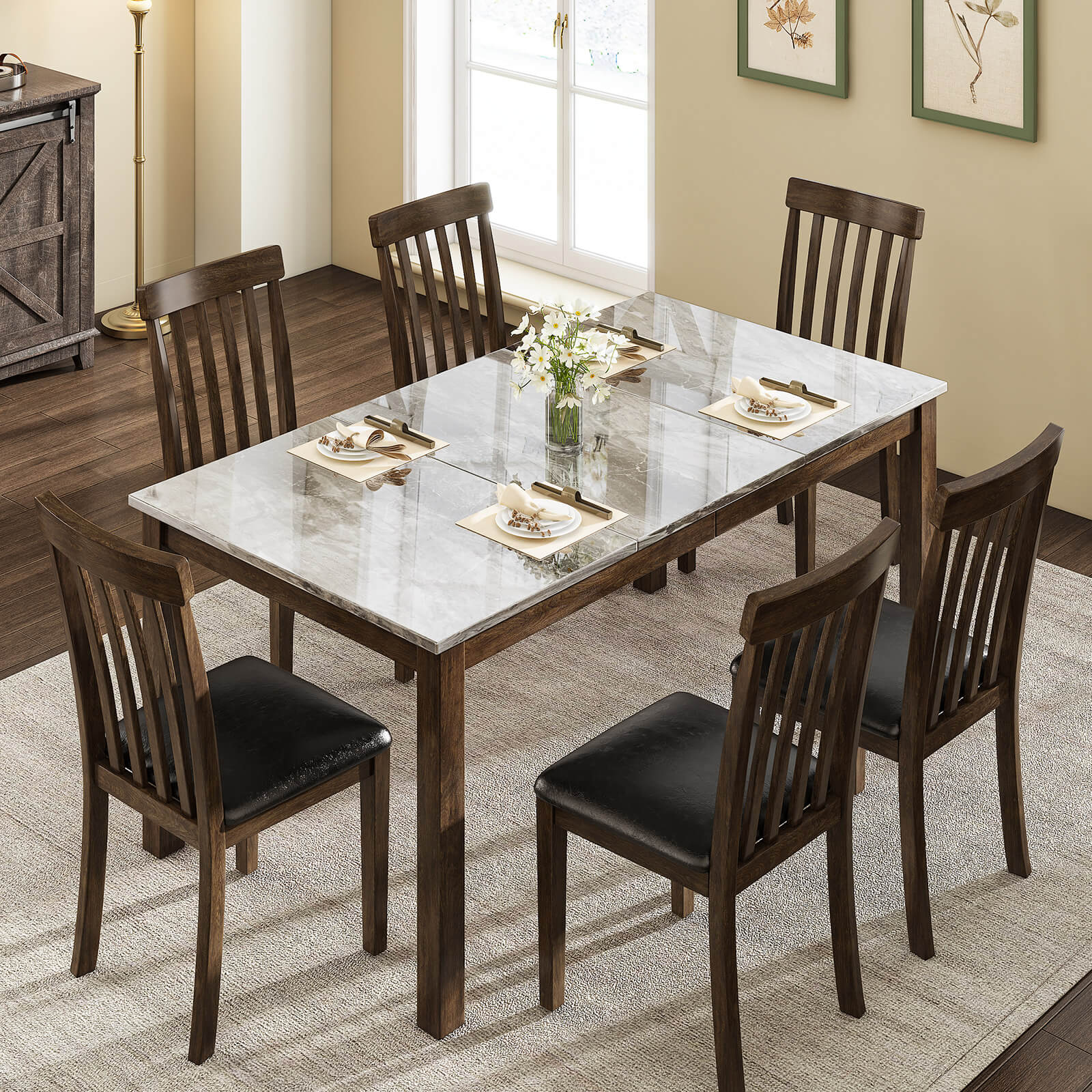 Clay 7-Piece Solid Wood Dining Table Set 