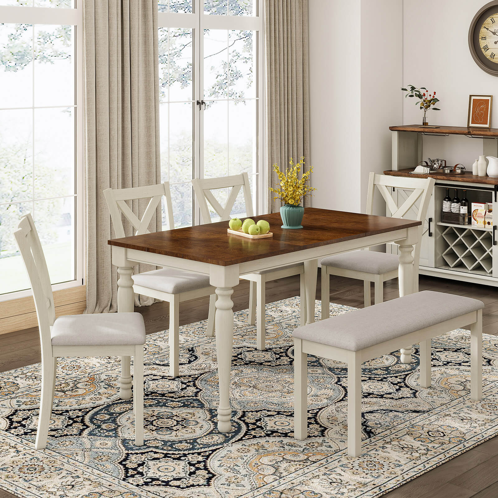 Spurvia 6-Piece 71" Solid Wood Dining Table Set -