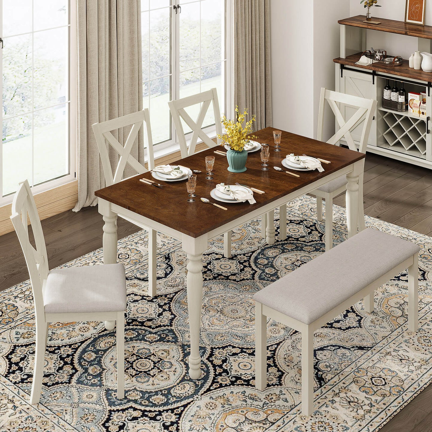 Spurvia 6-Piece 71" Solid Wood Dining Table Set -