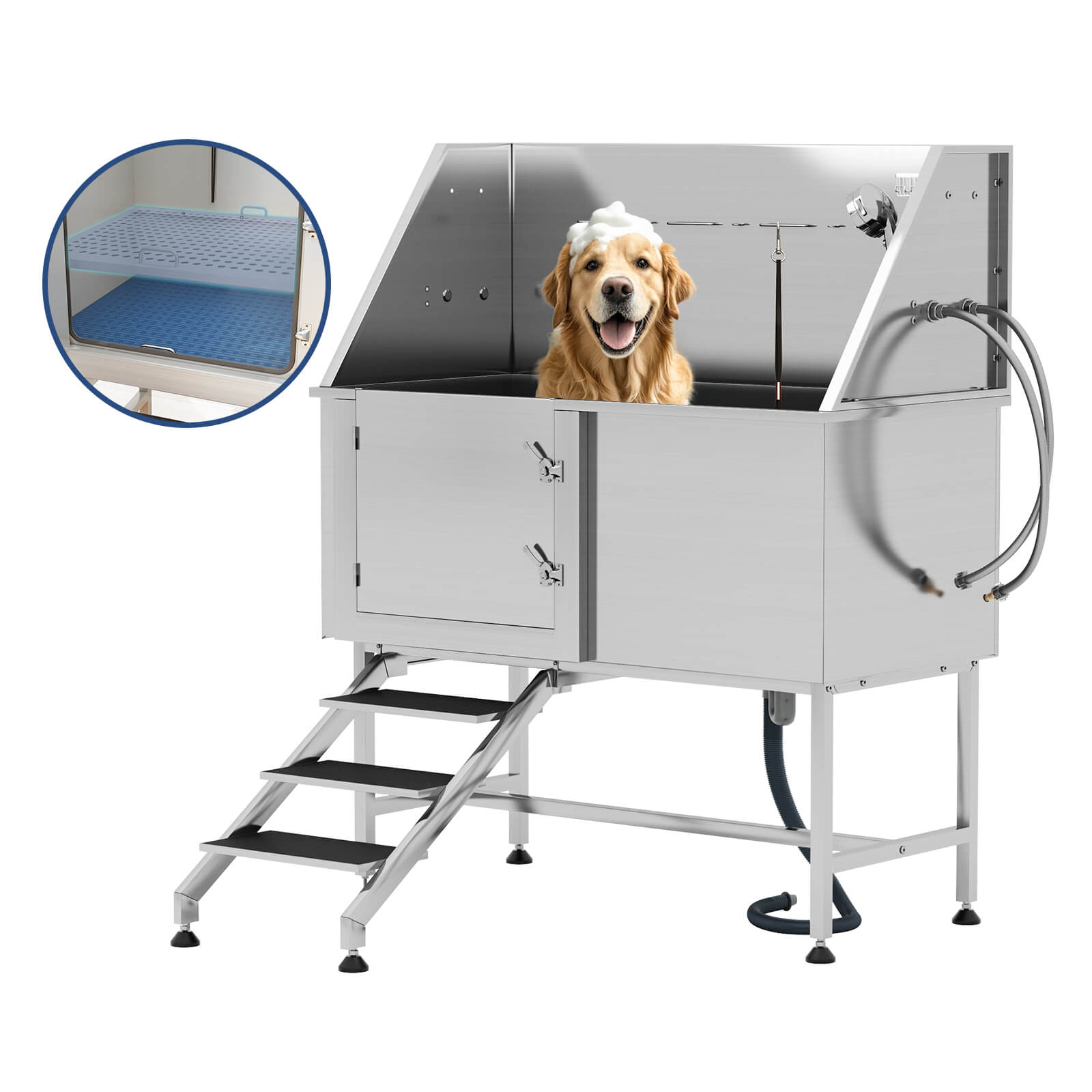 PawSpa Stainless Steel Dog Washing Station - Amerlife -  50-inch-Left-Ramp