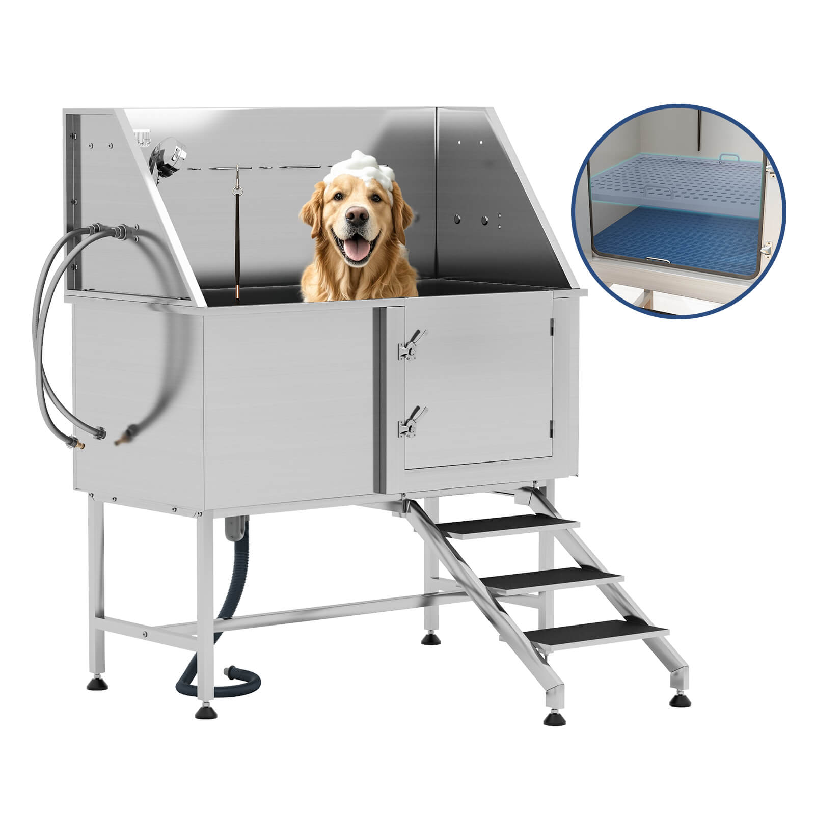 PawSpa Stainless Steel Dog Washing Station - Amerlife -  50-inch-Right-Ramp