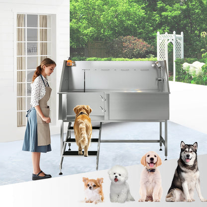 PawSpa Stainless Steel Dog Washing Station - Amerlife -  60-inch-Left-Ramp