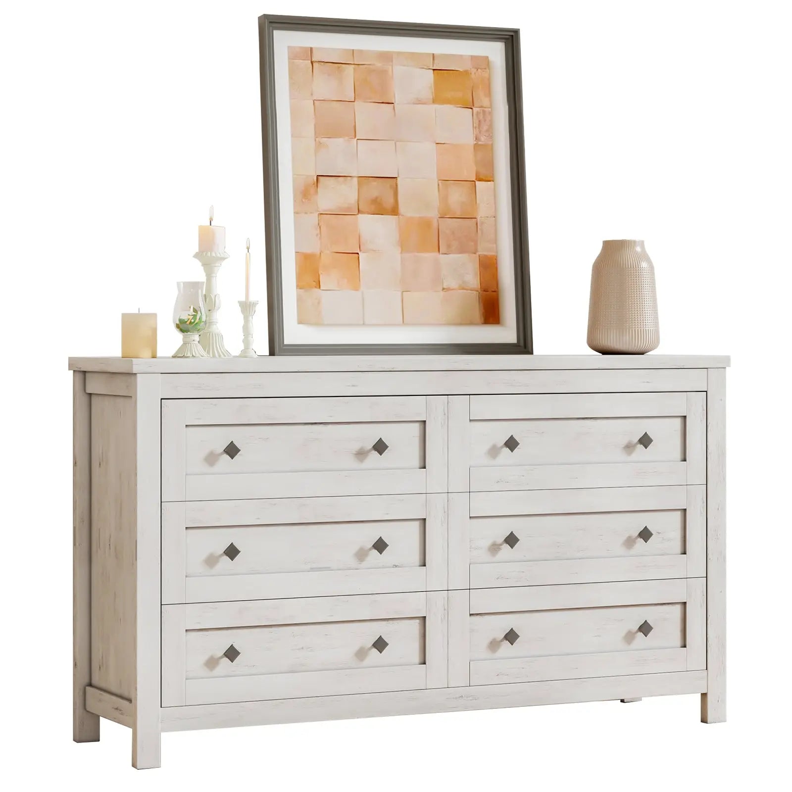 white double dresser Amerlife Jacob Drawers Dresser Farmhouse Wood Vintage 6 Drawer Double Dresser Bedroom Living Room, Rustic Grey