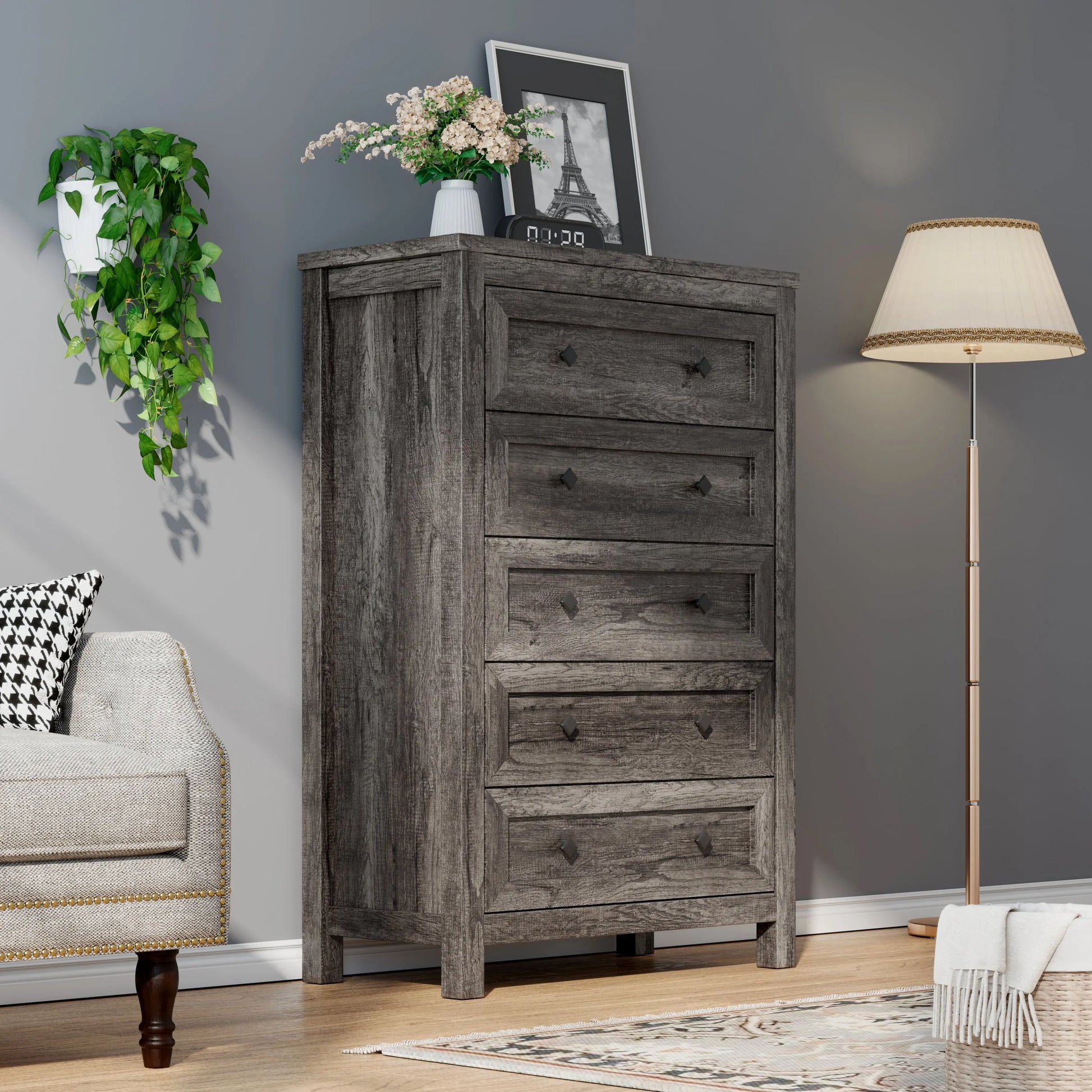 Amerlife Lenny Tall Drawers Dresser Vintage Farmhouse Wood Tall Chest Bedroom Living Room, Dark Oak Amerlife Lenny Tall Drawers Dresser Vintage Farmhouse Wood Tall Chest Bedroom Living Room, Dark Oak
