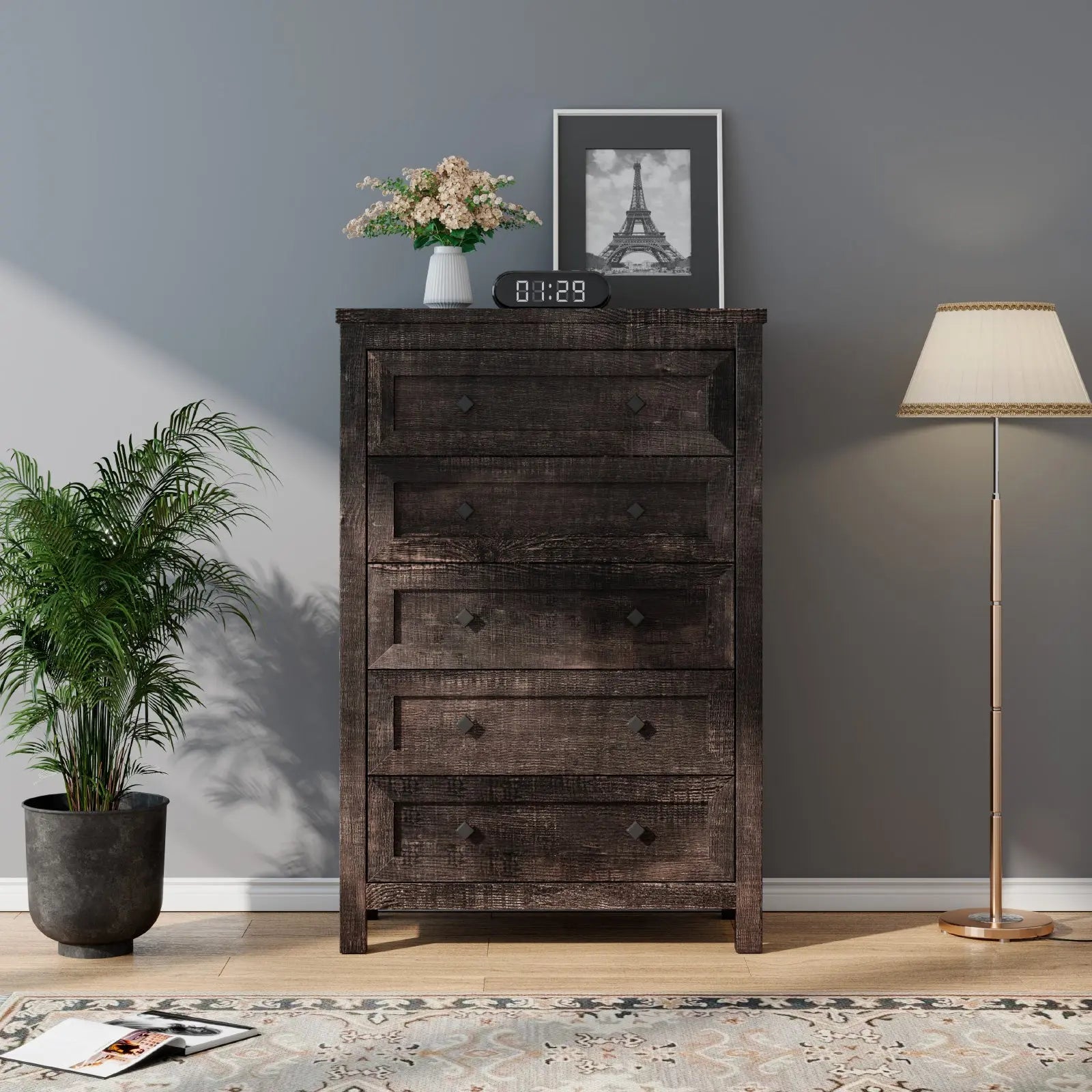 Amerlife Lenny Tall Drawers Dresser Vintage Farmhouse Wood Tall Chest Bedroom Living Room, Dark Oak Amerlife Lenny Tall Drawers Dresser Vintage Farmhouse Wood Tall Chest Bedroom Living Room, Dark Oak