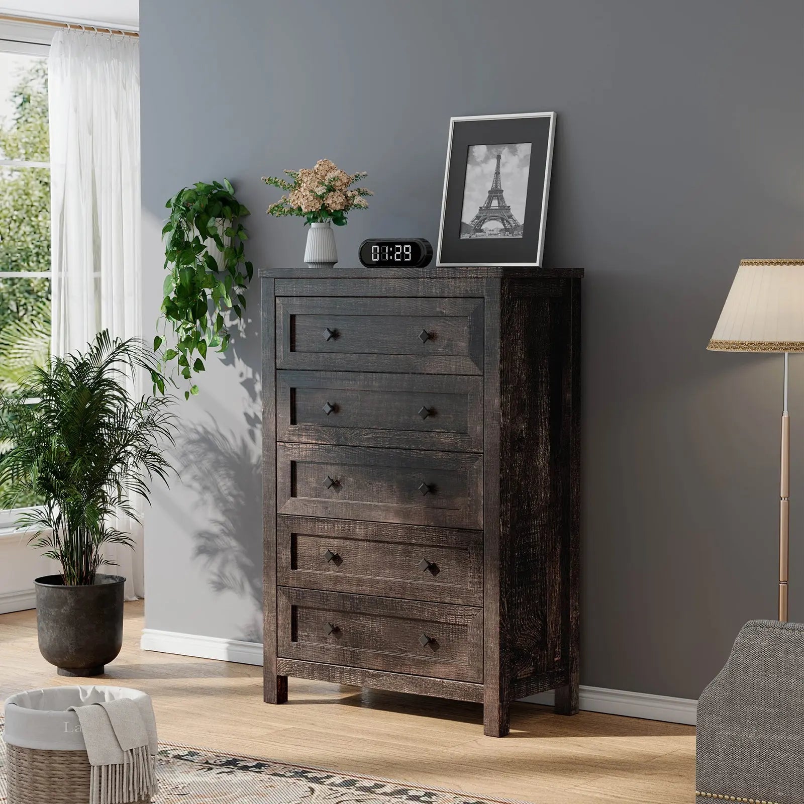 Amerlife Lenny Tall Drawers Dresser Vintage Farmhouse Wood Tall Chest Bedroom Living Room, Rustic Grey Amerlife Lenny Tall Drawers Dresser Vintage Farmhouse Wood Tall Chest Bedroom Living Room, Rustic Grey