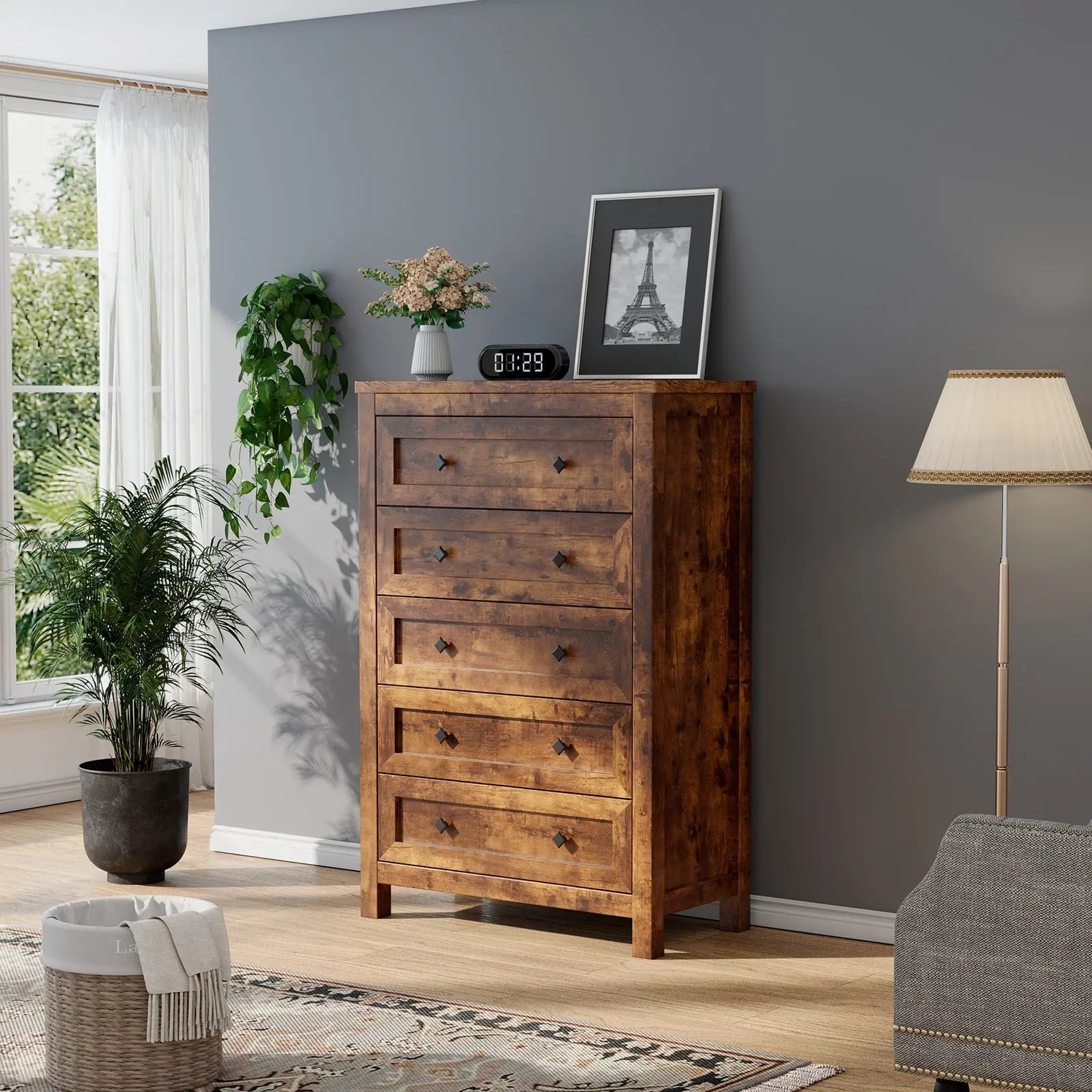 Amerlife Lenny Tall Drawers Dresser Vintage Farmhouse Wood Tall Chest Bedroom Living Room, Rustic Grey Amerlife Lenny Tall Drawers Dresser Vintage Farmhouse Wood Tall Chest Bedroom Living Room, Rustic Grey