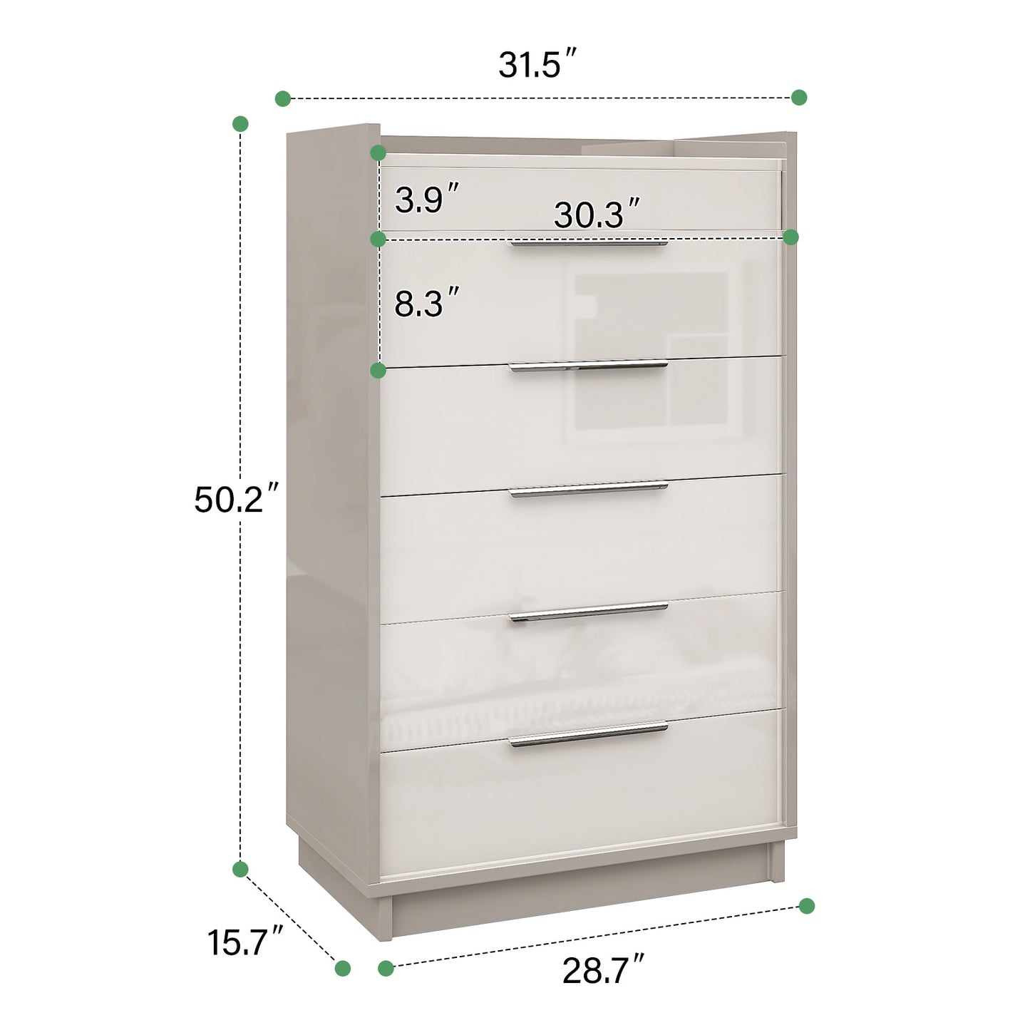 Kino 5-Drawers Dresser - White&Gray